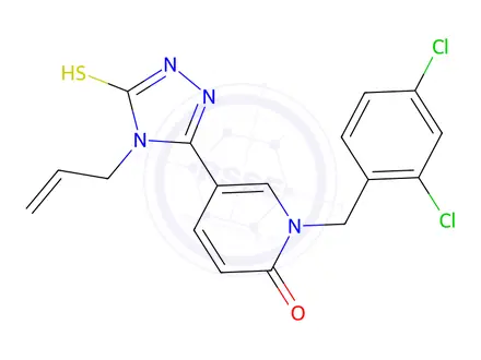Chemical structure of 1-[(2,4-Dichlorophenyl)methyl]-5-[4-(prop-2-en-1-yl)-5-sulfanyl-4H-1,2,4-triazol-3-yl]-1,2-dihydropyridin-2-one