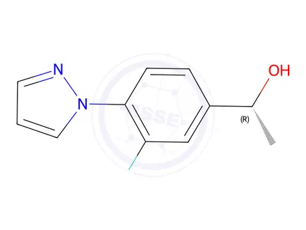 Chemical structure of (1R)-1-[3-fluoro-4-(1H-pyrazol-1-yl)phenyl]ethan-1-ol