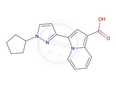 Chemical structure of 3-(1-Cyclopentyl-1H-pyrazol-3-yl)indolizine-1-carboxylic acid