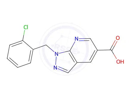 Chemical structure of 1-[(2-chlorophenyl)methyl]-1H-pyrazolo[3,4-b]pyridine-5-carboxylic acid
