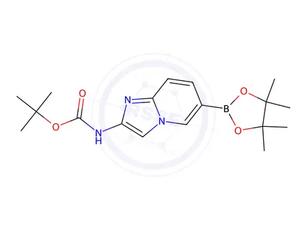 Chemical structure of tert-Butyl (6-(4,4,5,5-tetramethyl-1,3,2-dioxaborolan-2-yl)imidazo[1,2-a]pyridin-2-yl)carbamate