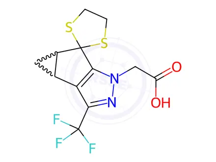 Chemical structure of 2-(3-(Trifluoromethyl)-4,4a-dihydrospiro[cyclopropa[3,4]cyclopenta[1,2-c]pyrazole-5,2'-[1,3]dithiolane]-1(3bH)-yl)acetic Acid