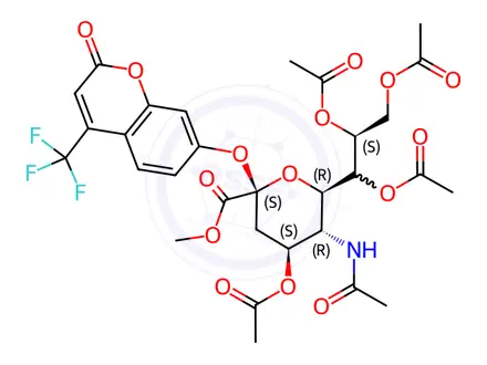 Chemical structure of 4-Trifluoromethylumbelliferyl Tetra-O-acetylated α-D-N-AcetylneuramiNAte Methyl Ester