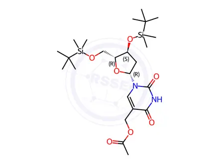 Chemical structure of Thymidine, α-(acetyloxy)-3',5'-bis-O-[(1,1-dimethylethyl)dimethylsilyl]-