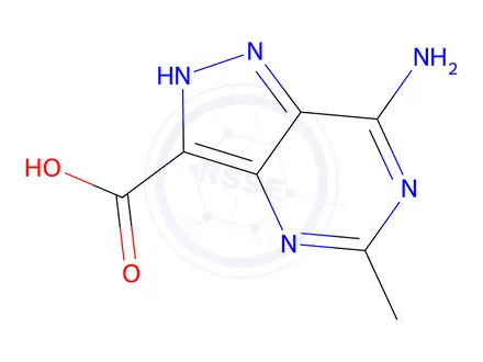 Chemical structure of 7-amino-5-methyl-2H-pyrazolo[4,3-d]pyrimidine-3-carboxylic acid