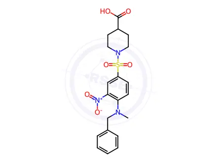 Chemical structure of 1-({4-[benzyl(methyl)amino]-3-nitrophenyl}sulfonyl)-4-piperidinecarboxylic acid