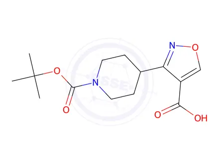 Chemical structure of 3-{1-[(tert-butoxy)carbonyl]piperidin-4-yl}-1,2-oxazole-4-carboxylic acid