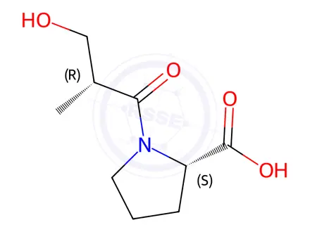 Chemical structure of 1-[(2R)-3-Hydroxy-2-Methyl-1-oxopropyl]-L-proline