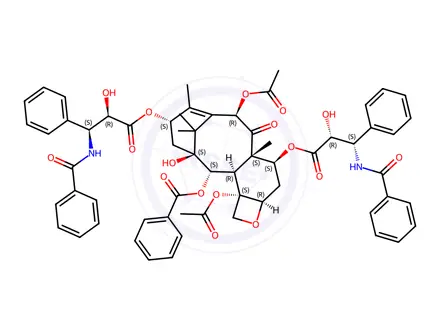 Chemical structure of (2aR,4S,4aS,6R,9S,11S,12S,12aR,12bS)-6,12b-Diacetoxy-12-(benzoyloxy)-11-hydroxy-4a,8,13,13-tetramethyl-5-oxo-2a,3,4,4a,5,6,9,10,11,12,12a,12b-dodecahydro-1H-7,11-methanocyclodeca[3,4]benzo[1,2-b]oxete-4,9-diyl (2R,2'R,3S,3'S)-bis(3-benzamido-2-hydroxy-3-phenylpropanoate)