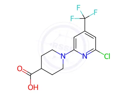Chemical structure of 1-[6-chloro-4-(trifluoromethyl)pyridin-2-yl]piperidine-4-carboxylic acid