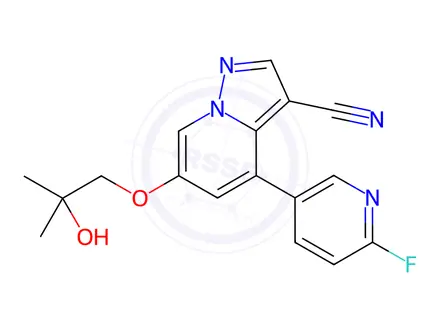 Chemical structure of Pyrazolo[1,5-a]pyridine-3-carbonitrile, 4-(6-fluoro-3-pyridinyl)-6-(2-hydroxy-2-methylpropoxy)-