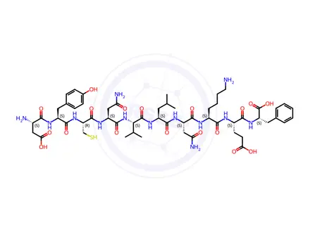 Chemical structure of (2S,5S,8S,11S,14S,17S,20S,23R,26S,29S)-29-Amino-11,20-bis(2-amino-2-oxoethyl)-8-(4-aminobutyl)-2-benzyl-5-(2-carboxyethyl)-26-(4-hydroxybenzyl)-14-isobutyl-17-isopropyl-23-(mercaptomethyl)-4,7,10,13,16,19,22,25,28-nonaoxo-3,6,9,12,15,18,21,24,27-nonaazahentriacontanedioic Acid