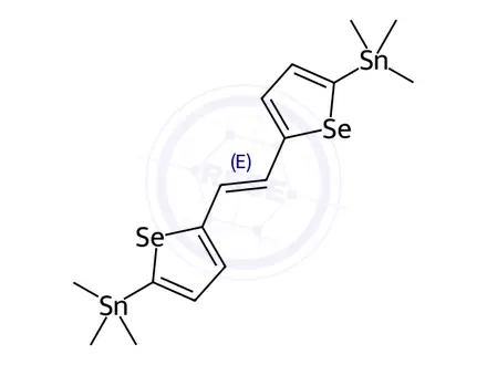 Chemical structure of Stannane, 1,1'-[(1E)-1,2-ethenediyldi-5,2-selenophenediyl]bis[1,1,1-trimethyl-