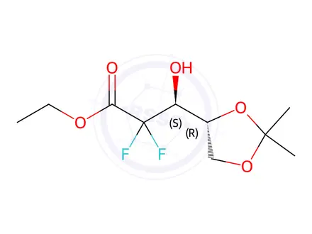Chemical structure of Ethyl (S)-3-((R)-2,2-dimethyl-1,3-dioxolan-4-yl)-2,2-difluoro-3-hydroxypropanoate