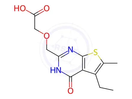 Chemical structure of Acetic acid, 2-[(5-ethyl-1,4-dihydro-6-methyl-4-oxothieno[2,3-d]pyrimidin-2-yl)methoxy]-