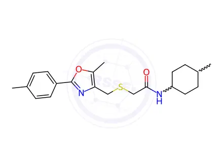 Chemical structure of Acetamide, N-(4-methylcyclohexyl)-2-[[[5-methyl-2-(4-methylphenyl)-4-oxazolyl]methyl]thio]-