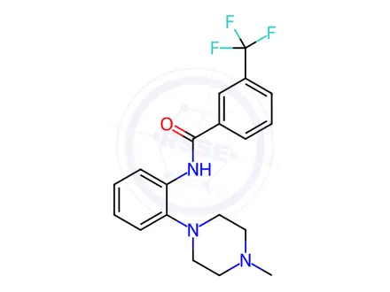 Chemical structure of N-(2-(4-methylpiperazin-1-yl)phenyl)-3-(trifluoromethyl)benzamide