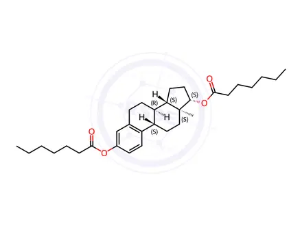 Chemical structure of (8R,9S,13S)-3-(Hexanoyloxy)-8,13-dimethyl-7,8,9,11,12,13,14,15,16,17-decahydro-6H-cyclopenta[a]phenanthren-17-yl heptanoate