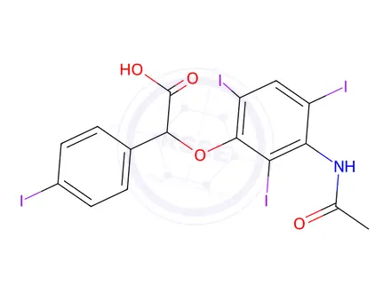Chemical structure of 2-[3-(Acetylamino)-2,4,6-triiodophenoxy]-2-(p-iodophenyl)acetic acid