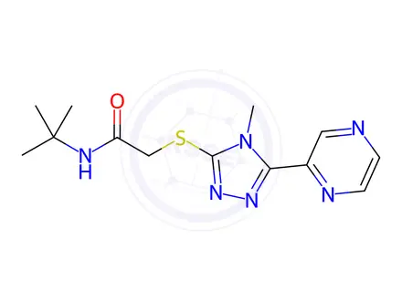 Chemical structure of N-(tert-butyl)-2-((4-methyl-5-(pyrazin-2-yl)-4H-1,2,4-triazol-3-yl)thio)acetamide