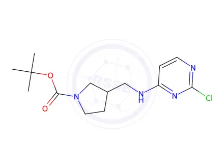 Chemical structure of tert-Butyl 3-(((2-chloropyrimidin-4-yl)amino)methyl)pyrrolidine-1-carboxylate