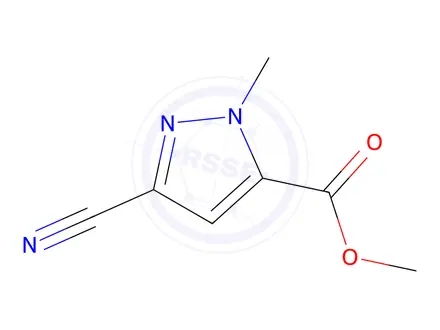 Chemical structure of 1H-Pyrazole-5-carboxylicacid,3-cyano-1-methyl-,methylester(9CI)