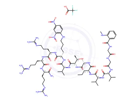Chemical structure of N-Me-Abz-Amyloid β/A4 Protein Precursor770 (708-715)-Lys(Dnp)-D-Arg-D-Arg-D-Arg amide trifluoroacetate salt