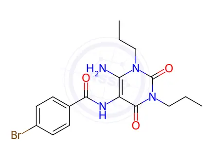 Chemical structure of Benzamide, N-(6-amino-1,2,3,4-tetrahydro-2,4-dioxo-1,3-dipropyl-5-pyrimidinyl)-4-bromo-