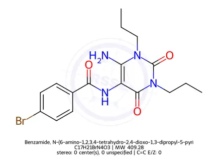 Chemical structure of Benzamide, N-(6-amino-1,2,3,4-tetrahydro-2,4-dioxo-1,3-dipropyl-5-pyrimidinyl)-4-bromo-