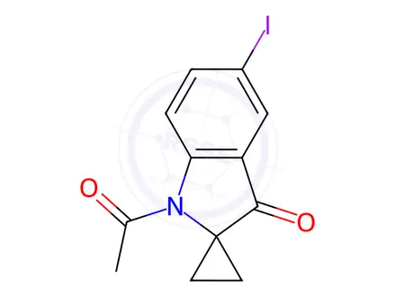 Chemical structure of Spiro[cyclopropane-1,2'-[2H]indol]-3'(1'H)-one,1'-acetyl-5'-iodo-