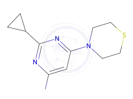 Chemical structure of 2-cyclopropyl-6-thiomorpholinopyrimidin-4-amine