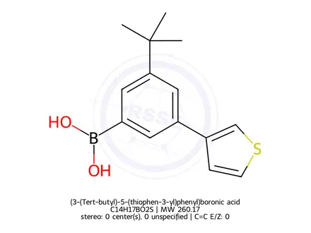 Chemical structure of (3-(Tert-butyl)-5-(thiophen-3-yl)phenyl)boronic acid