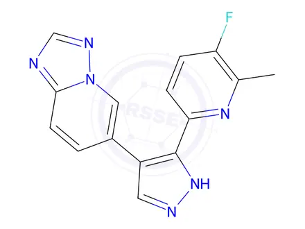 Chemical structure of 6-(5-(5-Fluoro-6-methylpyridin-2-yl)-1H-pyrazol-4-yl)-[1,2,4]triazolo[1,5-a]pyridine