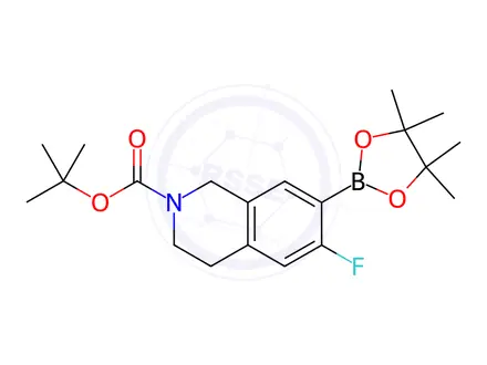 Chemical structure of 6-Fluoro-7-(4,4,5,5-tetramethyl-[1,3,2]dioxaborolan-2-yl)-3,4-dihydro-1H-isoquinoline-2-carboxylic acid tert-butyl e