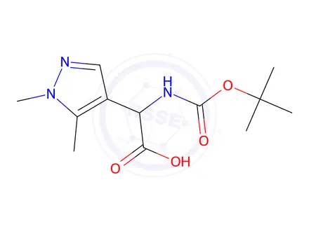 Chemical structure of 2-{[(tert-butoxy)carbonyl]amino}-2-(1,5-dimethyl-1H-pyrazol-4-yl)acetic acid
