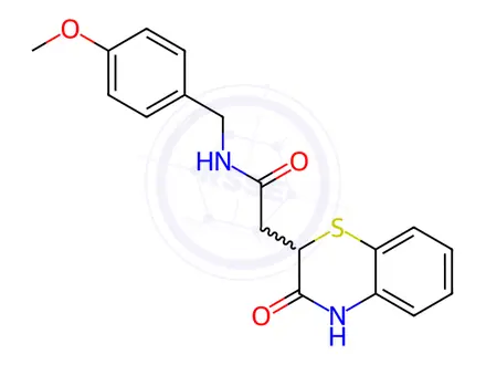 Chemical structure of N-[(4-Methoxyphenyl)methyl]-2-(3-oxo-3,4-dihydro-2H-1,4-benzothiazin-2-yl)acetamide