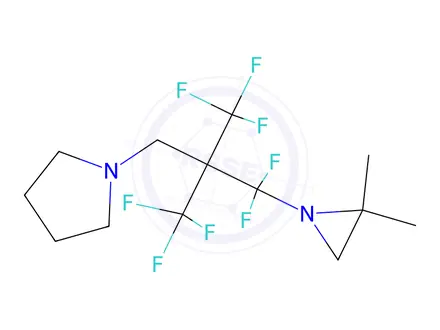 Chemical structure of 1-[2-[(2,2-dimethylaziridin-1-yl)-difluoro-methyl]-3,3,3-trifluoro-2-(trifluoromethyl)propyl]pyrrolidine