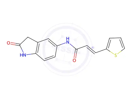 Chemical structure of N-(2-Oxoindolin-5-yl)-3-(thiophen-2-yl)acrylamide