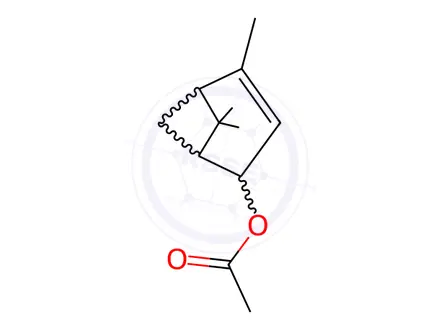 Chemical structure of 4,6,6-trimethylbicyclo[3.1.1.]hept-3-en-2-yl acetate
