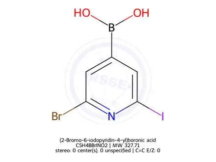 Chemical structure of (2-Bromo-6-iodopyridin-4-yl)boronic acid