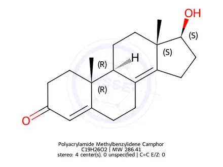 Chemical structure of Camphor Impurity 38 (Polyacrylamidomethyl benzylidene camphor)