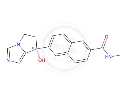 Chemical structure of (R)-6-(7-Hydroxy-6,7-dihydro-5H-pyrrolo[1,2-c]imidazol-7-yl)-N-methyl-2-naphthamide