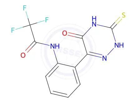 Chemical structure of 2,2,2-Trifluoro-N-(2-(5-oxo-3-thioxo-2,3,4,5-tetrahydro-1,2,4-triazin-6-yl)phenyl)acetamide