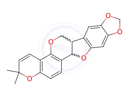 Chemical structure of (6aS)-6aβ,12aβ-Dihydro-2,2-dimethyl-2H,6H-[1,3]dioxolo[5,6]benzofuro[3,2-c]pyrano[2,3-h][1]benzopyran