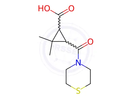 Chemical structure of 2,2-Dimethyl-3-(thiomorpholin-4-ylcarbonyl)-cyclopropanecarboxylic acid