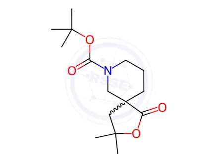 Chemical structure of 2-Oxa-7-azaspiro[4.5]decane-7-carboxylic acid, 3,3-diMethyl-1-oxo-, 1,1-diMethylethyl ester