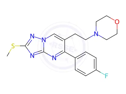 Chemical structure of 4-(2-(5-(4-Fluorophenyl)-2-(methylthio)-[1,2,4]triazolo[1,5-a]pyrimidin-6-yl)ethyl)morpholine