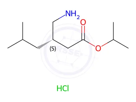 Chemical structure of Hexanoic acid, 3-(Aminomethyl)-5-methyl-, 1-Methylethyl ester, Hydrochloride (1:1), (3S)-