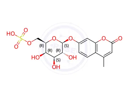 Chemical structure of 4-Methylumbelliferylbeta-D-galactopyranoside-6-sulfatesodiumsalt
