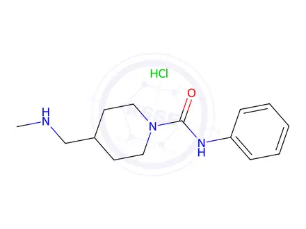 Chemical structure of 4-[(methylamino)methyl]-n-phenylpiperidine-1-carboxamide hydrochloride